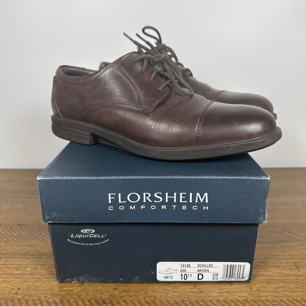 Florsheim Shoes Mens 10.5 Brown Leather Schiller Comfortech Cap Toe Oxford Dress